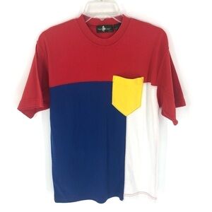 Vintage Y2K Color Block Pocket Tee Shirt Top 80’s 90’s Colorful Size Medium